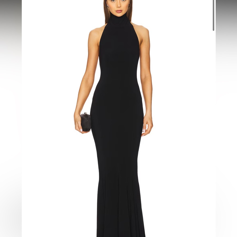 Norma Kamali Halter Fishtail Gown in Black M - Picture 3 of 8